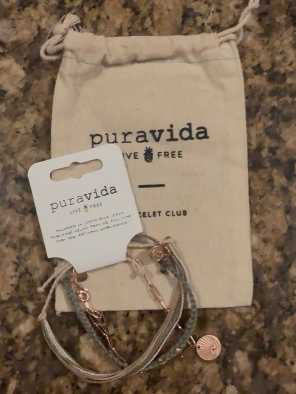 Pura Vida Multi-Strand Bracelet Set in Cream, Olive Green & Rose Gold